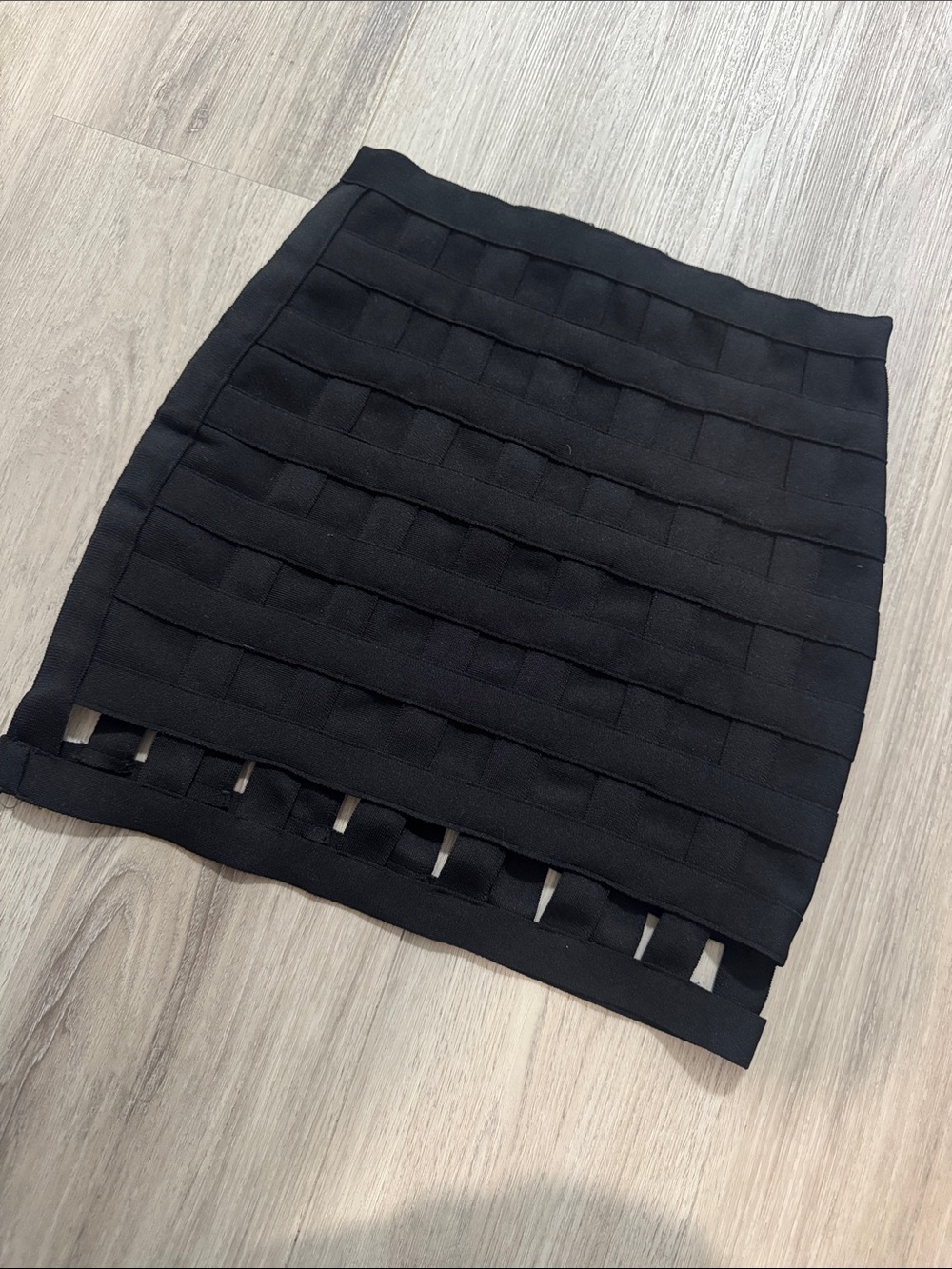 AKIRA Black Bandage Mini Skirt with Ladder Hem